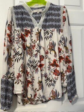 Loft long sleeve floral and lace blouse Sz S